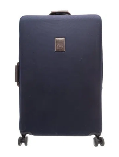 Pre-owned Longchamp Leather Trim Canvas Suitcase In Blue