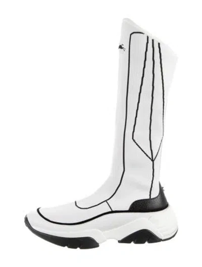 Pre-owned Longchamp Leather Trim Embellishment Boots In White
