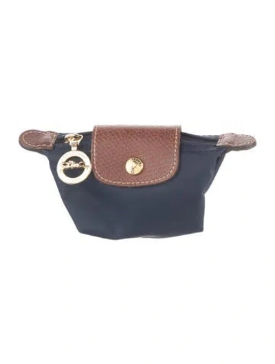 Pre-owned Longchamp Leather Trim Travel Pouch In Blue