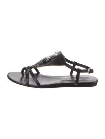 Pre-owned Longchamp Leather T-strap Sandals In Black