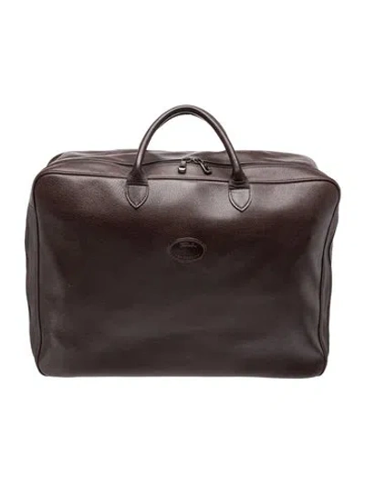 Pre-owned Longchamp Leather Weekender Bag Large In Grey