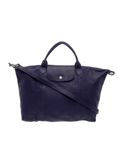 Pre-owned Longchamp Leather Weekender Bag In Purple