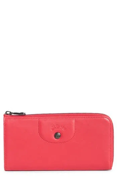 Longchamp Leather Zip Around Wallet In Red
