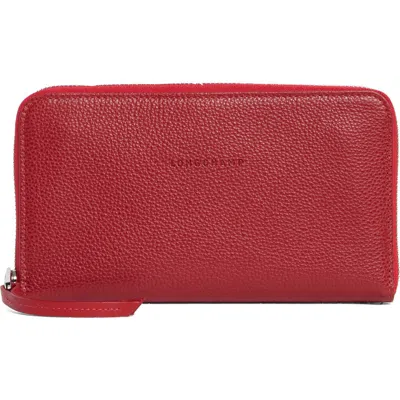 Longchamp Leather Zip Wallet In Red