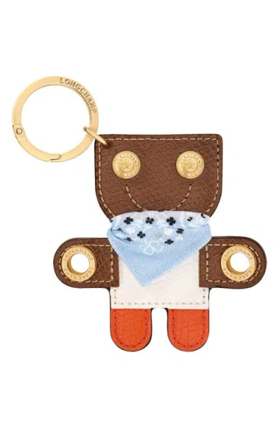 Longchamp Les Champs Leather Key Ring In Orange