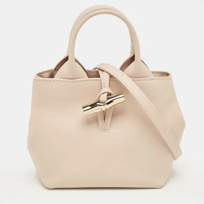 Pre-owned Longchamp Light Pink Leather Xs Le Roseau Tote