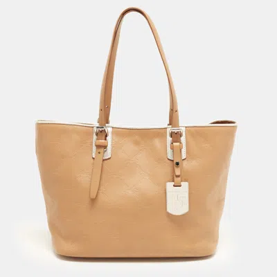Pre-owned Longchamp Lm Medium Brown/silver Quilted Embossed Leather Shopper Tote
