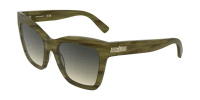 Longchamp Lo815s 325 Women's Sunglasses Green Size 54 In Striped Khaki Green