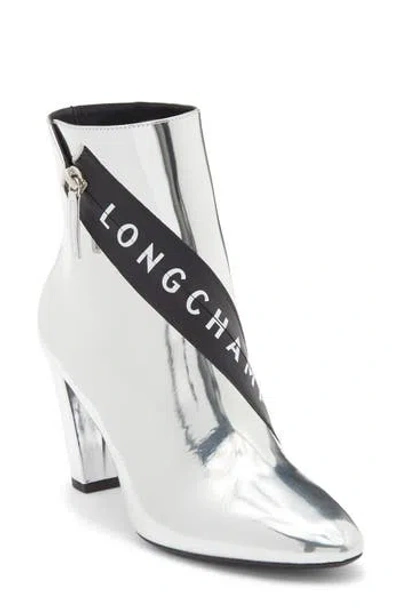 Longchamp Logo Ankle Boot In Silver
