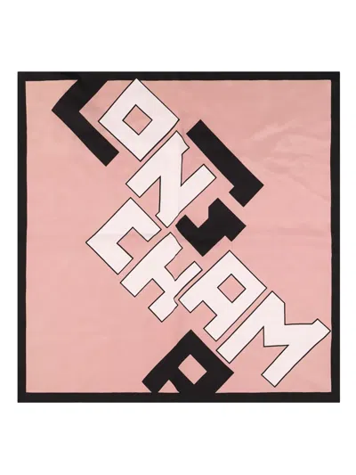 Longchamp Logo Border Scarf In Pink