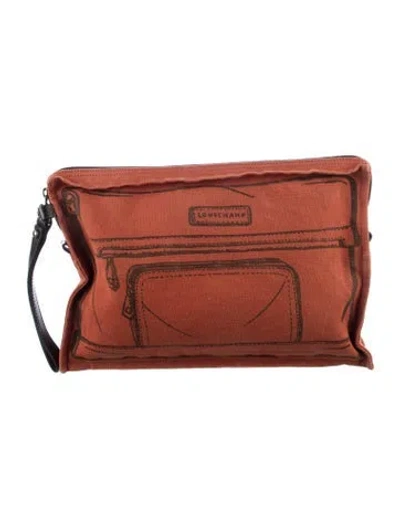 Pre-owned Longchamp Logo Cosmetic Bag In Orange