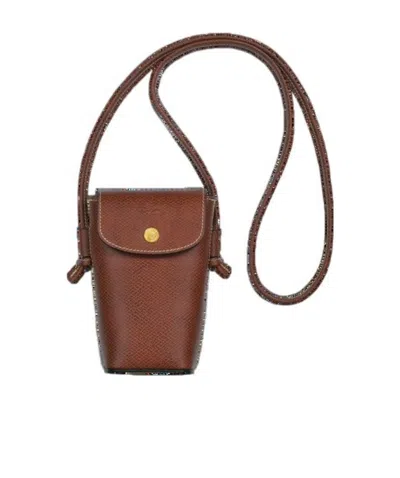 Longchamp Logo-embossed Leather Phone Case In Brown