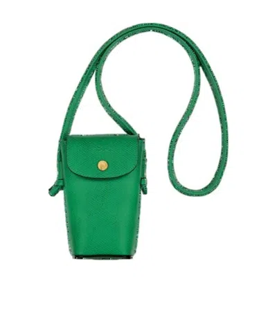 Longchamp Logo-embossed Leather Phone Case In Green