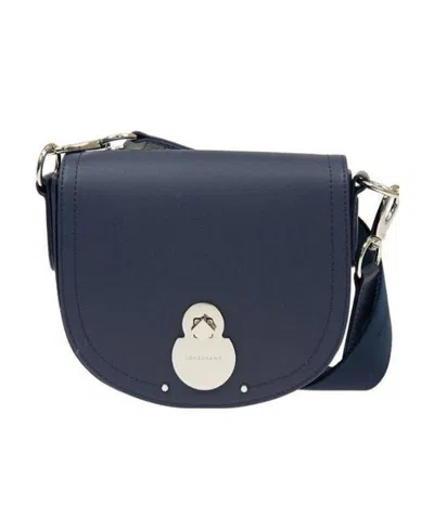 Longchamp Logo Embroidered Shoulder Bag In Black