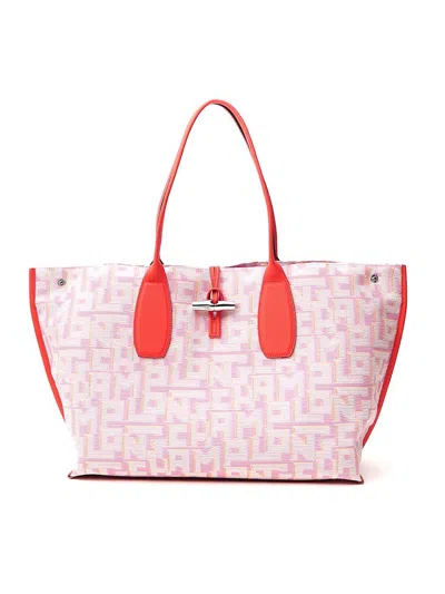 Longchamp Logo Jacquard Maxi Shopping Bag In Pink