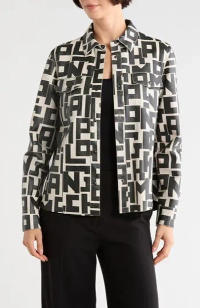 Longchamp Logo Print Leather Shirt In Black