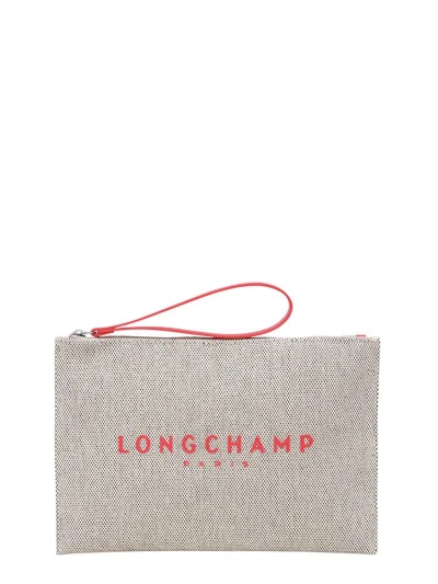Longchamp Logo Print Zipped Clutch Bag In Beige