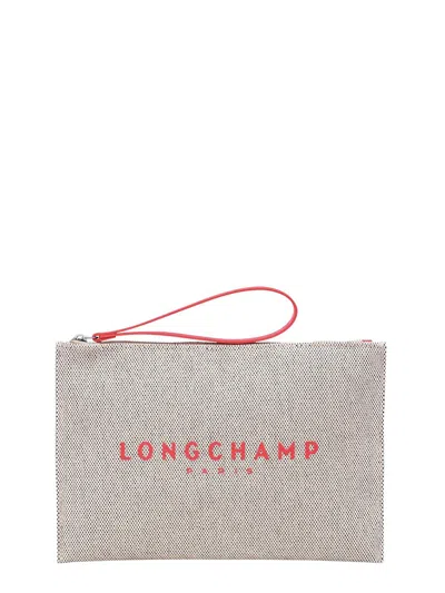 Longchamp Logo Print Zipped Clutch Bag In Coral