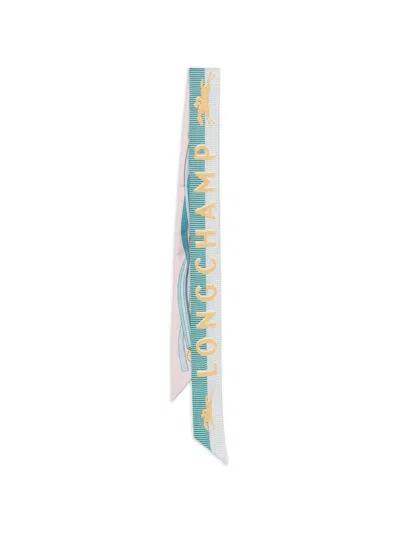 Longchamp Logo-lettering Printed Scarf In Blue