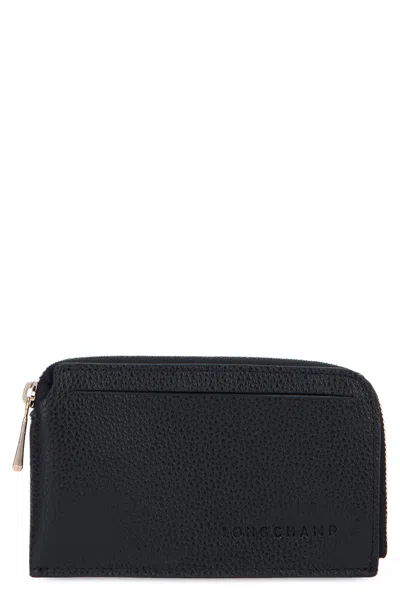 Longchamp Long Rectangle Mini Leather Wallet With Zip Closure In Black