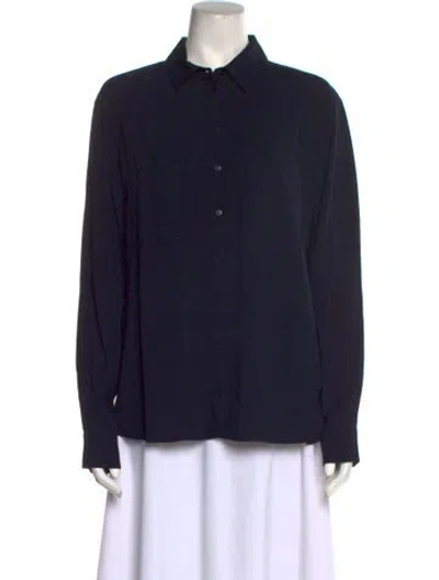Pre-owned Longchamp Long Sleeve Button-up Top In Blue