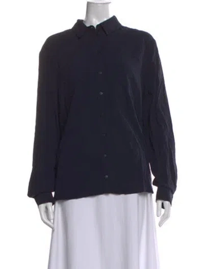 Pre-owned Longchamp Long Sleeve Button-up Top In Blue