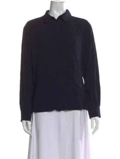 Pre-owned Longchamp Long Sleeve Button-up Top In Blue