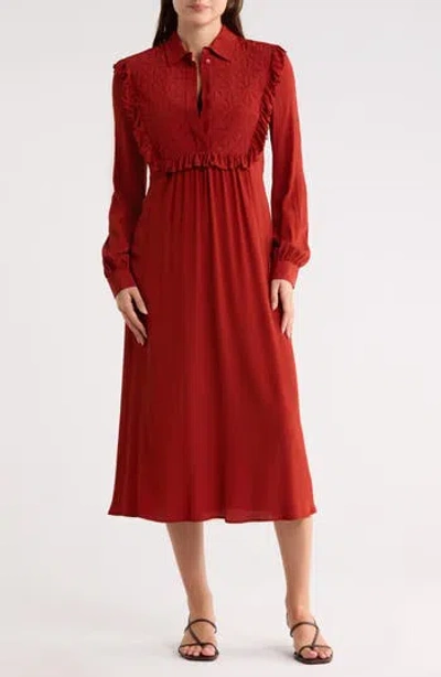 Longchamp Long Sleeve Midi Dress In Red