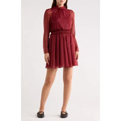 Longchamp Long Sleeve Silk Blend Dress In Red
