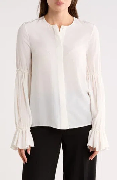 Longchamp Long Sleeve Silk Button-up Shirt In Gold