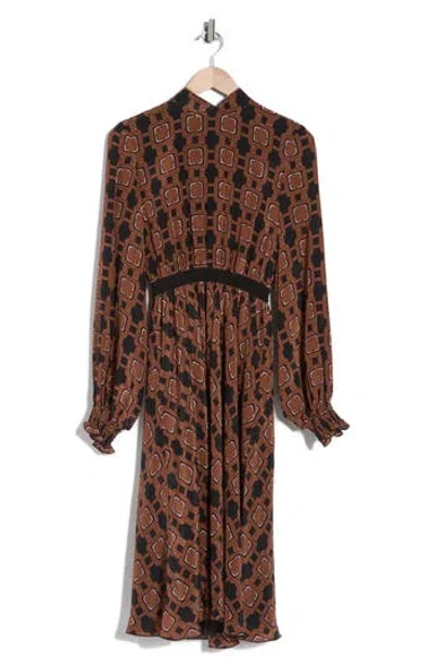 Longchamp Long Sleeve Silk Dress In Brown