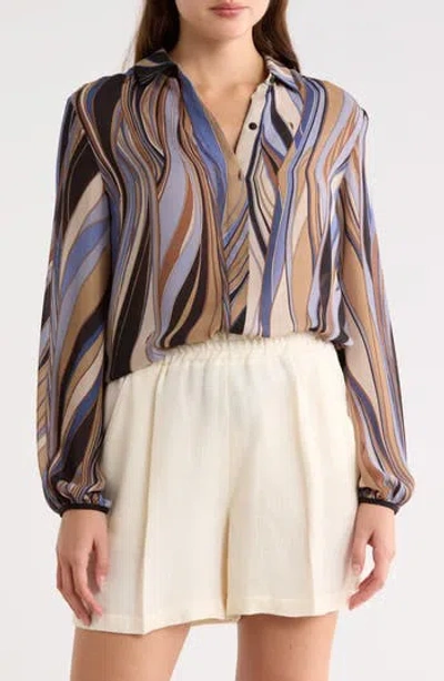 Longchamp Long Sleeve Woven Top In Animal Print