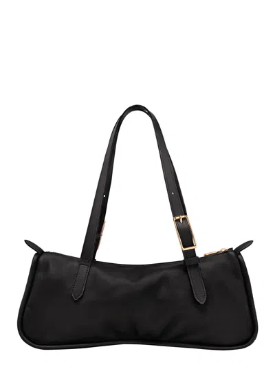 Longchamp Long-handle Leather Shoulder Bag With Logo Front And Zip Top Closure In Black