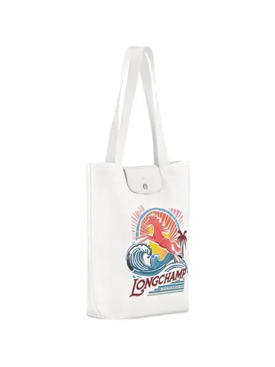 Longchamp M Le Pliage Graphic-print Tote Bag In White