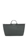 LONGCHAMP 'M LE PLIAGE' GREY TOTE BAG WITH EMBOSSED LOGO IN RECYCLED CANVAS WOMAN