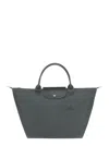 LONGCHAMP 'M LE PLIAGE' GREY TOTE BAG WITH EMBOSSED LOGO IN RECYCLED CANVAS WOMAN