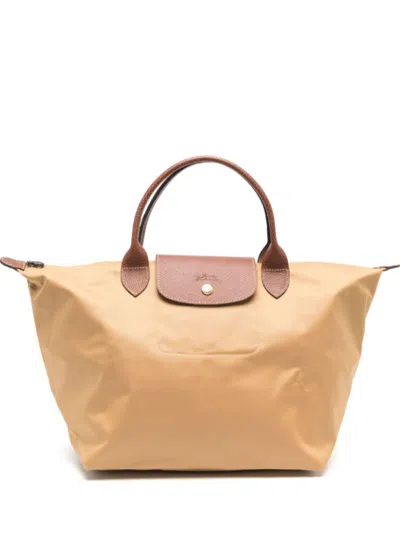 Longchamp M Le Pliage Original Beige Handbag With Embossed Logo In Canvas Woman