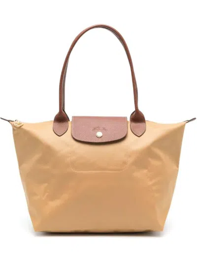 Longchamp 'm Le Pliage Original' Beige Handbag With Embossed Logo In Canvas Woman