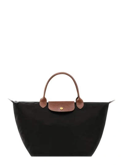Longchamp M Le Pliage Original' Black Shoulder Bag With Embossed Logo In Canvas
