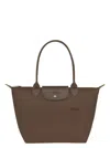 Longchamp Medium Le Pliage Green Recycled Canvas Shoulder Tote Bag In Brown