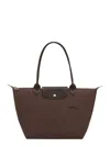 Longchamp M Le Pliage Original Brown Tote Bag With Embossed Logo In Canvas Woman