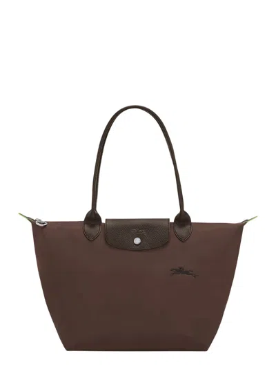 Longchamp M Le Pliage Original Brown Tote Bag With Embossed Logo In Canvas Woman