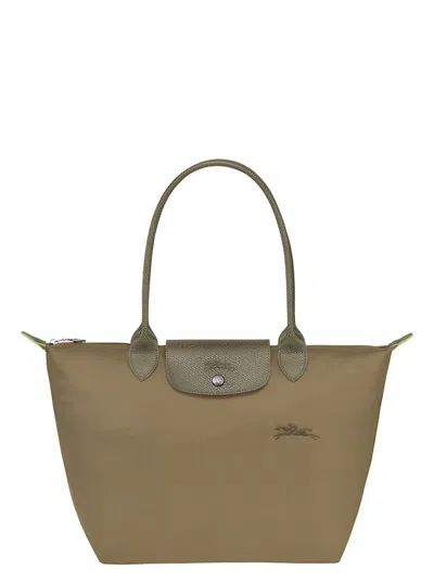 Longchamp 'm Le Pliage Original' Green Handbag With Embossed Logo In Canvas Woman