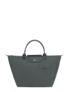 Longchamp Small Le Pliage Green Top Handle Bag In Grey