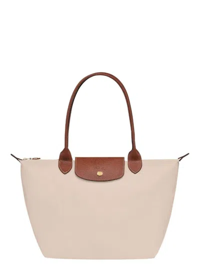Longchamp 'm Le Pliage Original' White Shoulder Bag With Embossed Logo In Canvas Woman