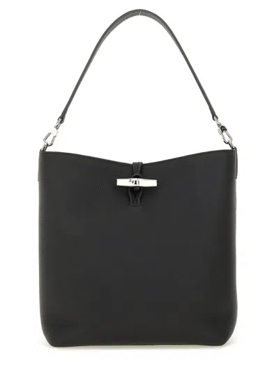 Longchamp Medium Le Roseau Leather Hobo Bag In Black