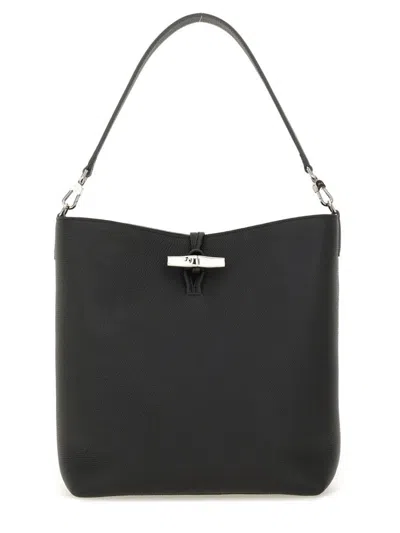 Longchamp Medium Le Roseau Leather Hobo Bag In Black