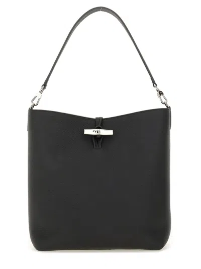 Longchamp Medium Le Roseau Leather Hobo Bag In Black