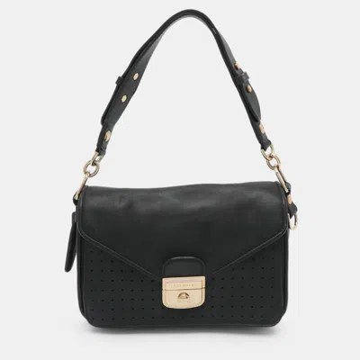 Pre-owned Longchamp Mademoiselle Black Perforated Leather Top Handle Bag