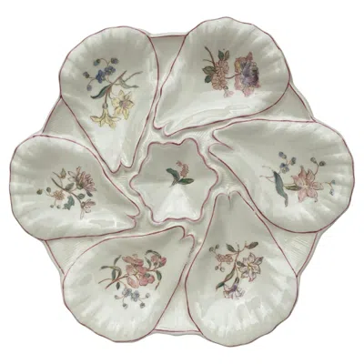 Pre-owned Longchamp Majolica Flowers Oyster Plate , Circa 1900 In Gray